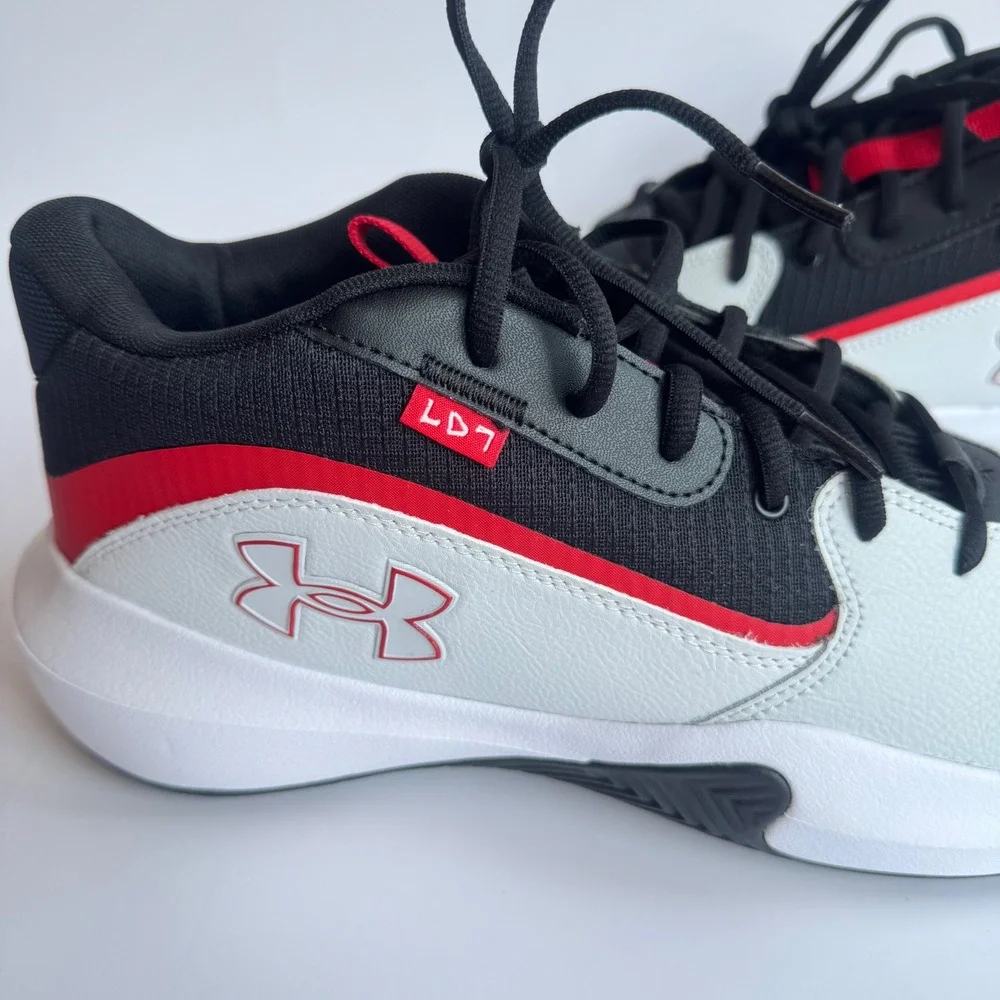 Under Armour UA Lockdown 7 Gray Red Black Mens Basketball Shoes Sneakers Size 13